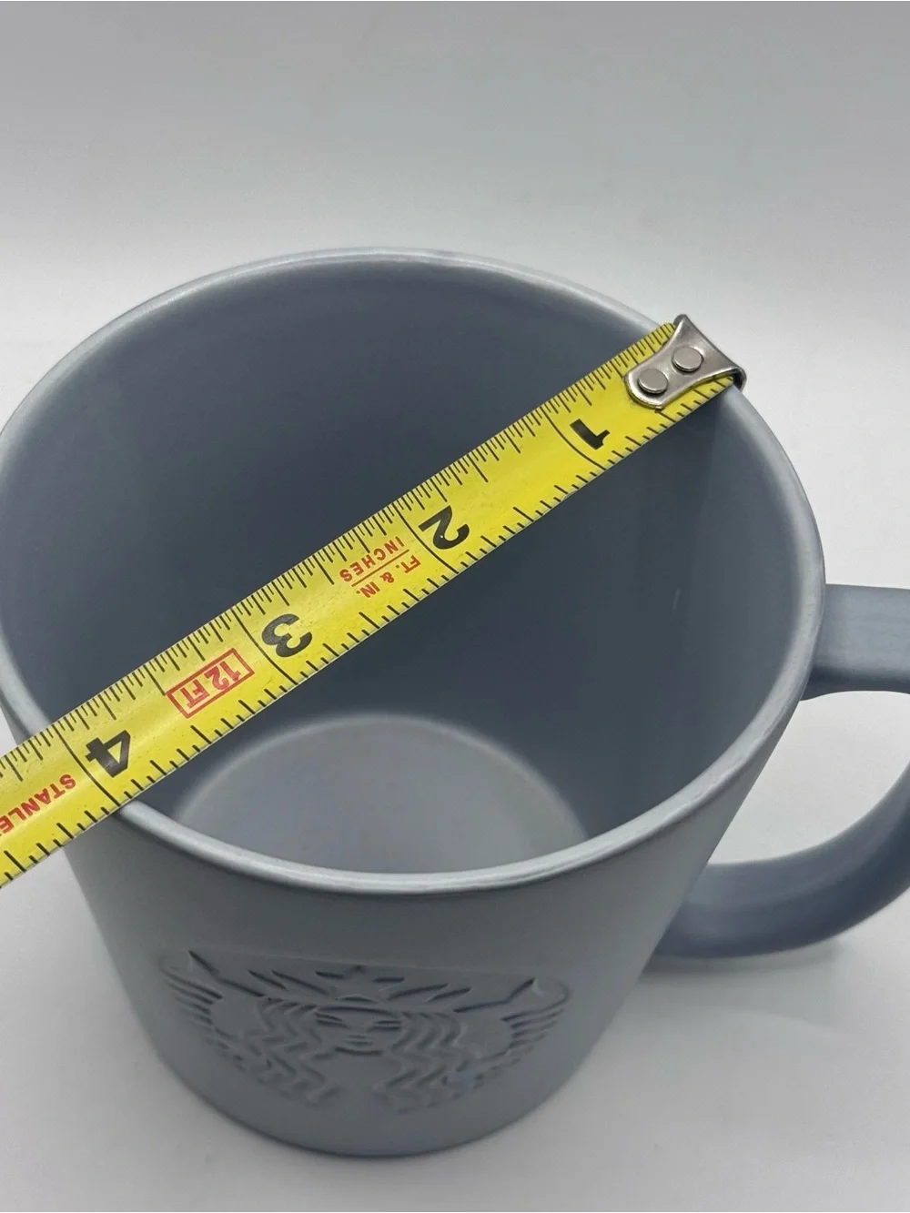 STARBUCKS 2019 Matte Gray Coffee Mug, Embossed, Siren, Wide Mouth, 12 oz